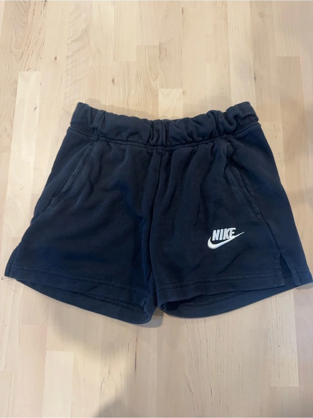 Nike Women's Black Athletic Fleece Shorts with White Logo